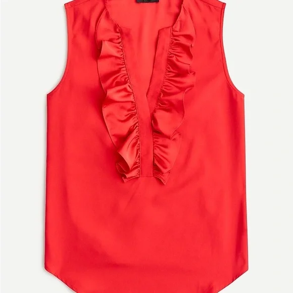 J Crew Orange/Red Ruffle Sleeveless Top - Picture 2 of 10